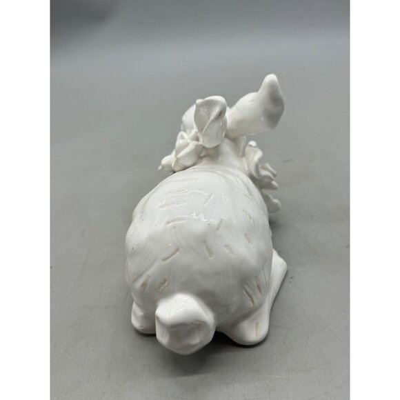 White Ceramic Bunny Figurine Floral Details Decorative Animal Ornament 7.5 READ - Picture 5 of 7